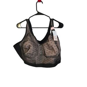 Cacique Cotton Unlined Full Coverage No-Wire Bra Black Polka Dot 50DDDD‎